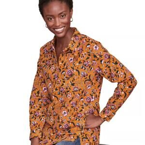 Garnet Hill Floral Blouse in Mustard and Pink
